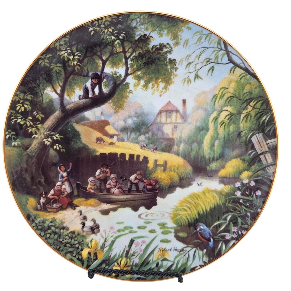 Danbury Mint Collector Plate Children‎ Fishing Robert Hersey 1989 Excellent Gold